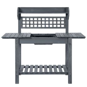 Outdoor Grey Wood Potting Bench Expandable Top with Food Grade Plastic Sink Outdoor Grey Wood Potting Bench Expandable Top with Food Grade Plastic Sink