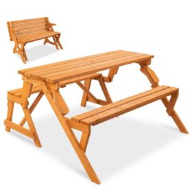 Outdoor Interchangeable 2 in 1 Multi-Use Wooden Picnic Table Garden Bench Umbrella Hole Outdoor Interchangeable 2 in 1 Multi-Use Wooden Picnic Table Garden Bench Umbrella Hole
